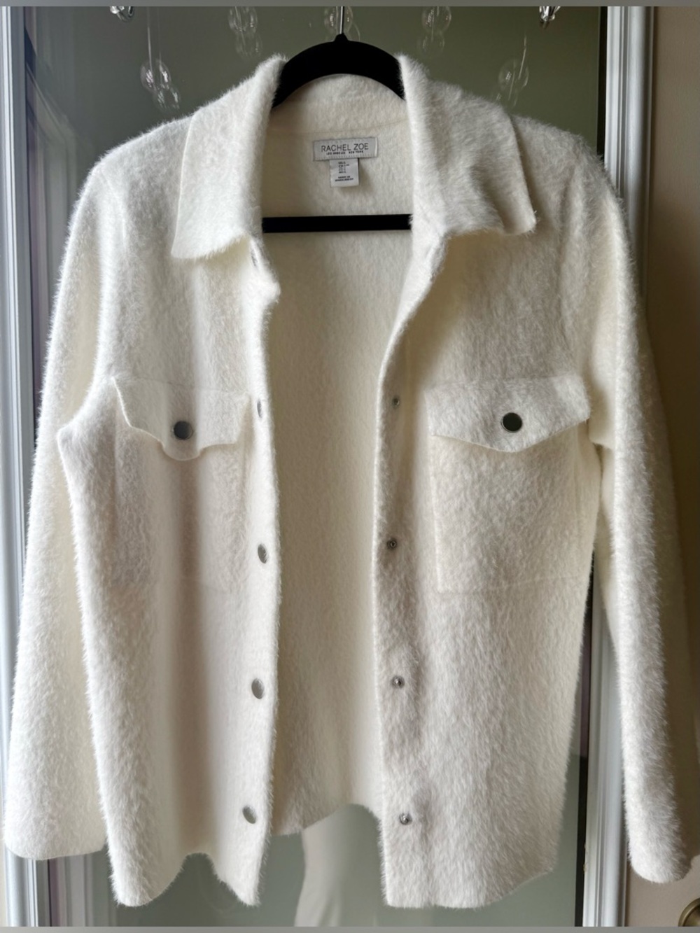 Rachel Zoe Cream Fuzzy Snap-Front Shacket